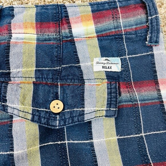 Tommy Bahama Relax Men’s Size 33 Blue Plaid Linen Blend Shorts - Picture 6 of 6